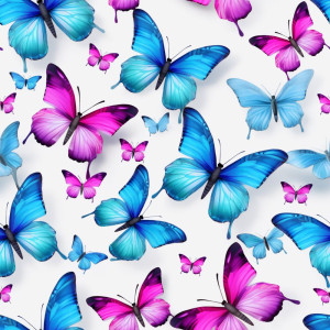 Lila, kék színű lepkés tapéta nappaliba