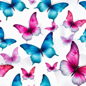 Pink, kék színű lepkés tapéta nappaliba