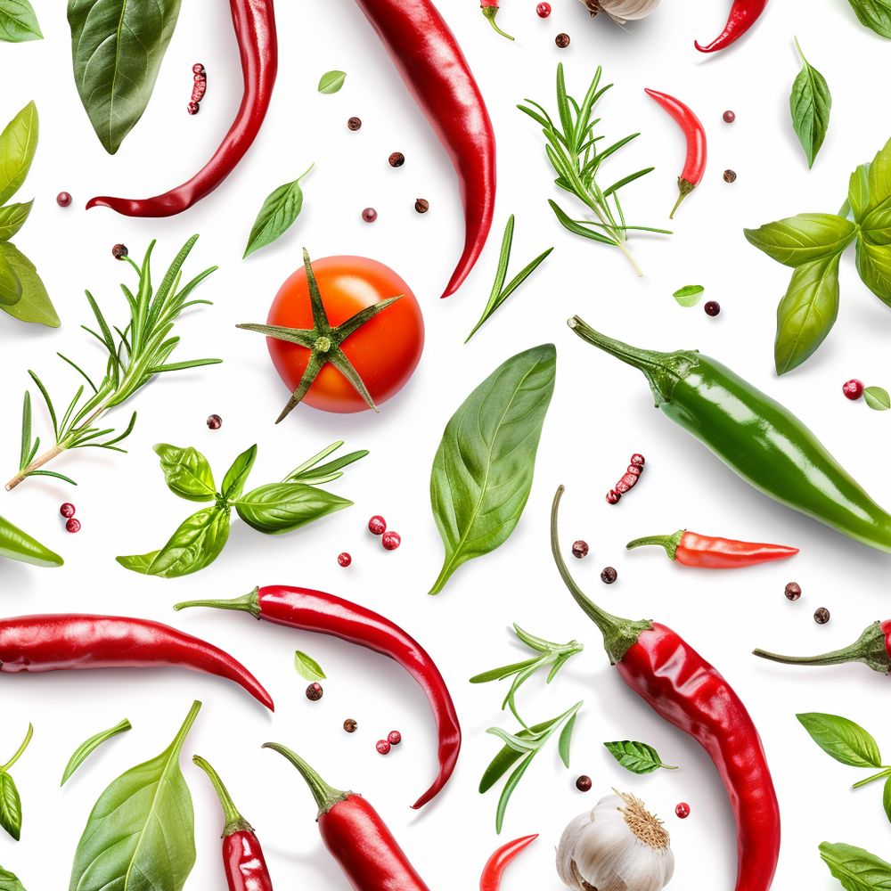 Fűszernövények, paprika tapéta konyhába