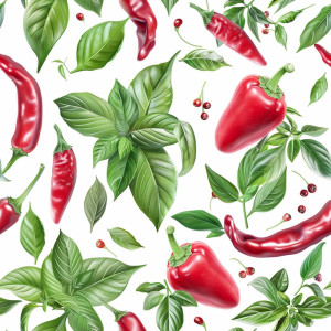 Bazsalikom, paprika tapéta konyhába
