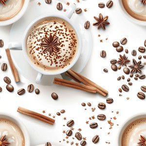 Cappuccino bögrében kávészemekkel tapéta konyhába