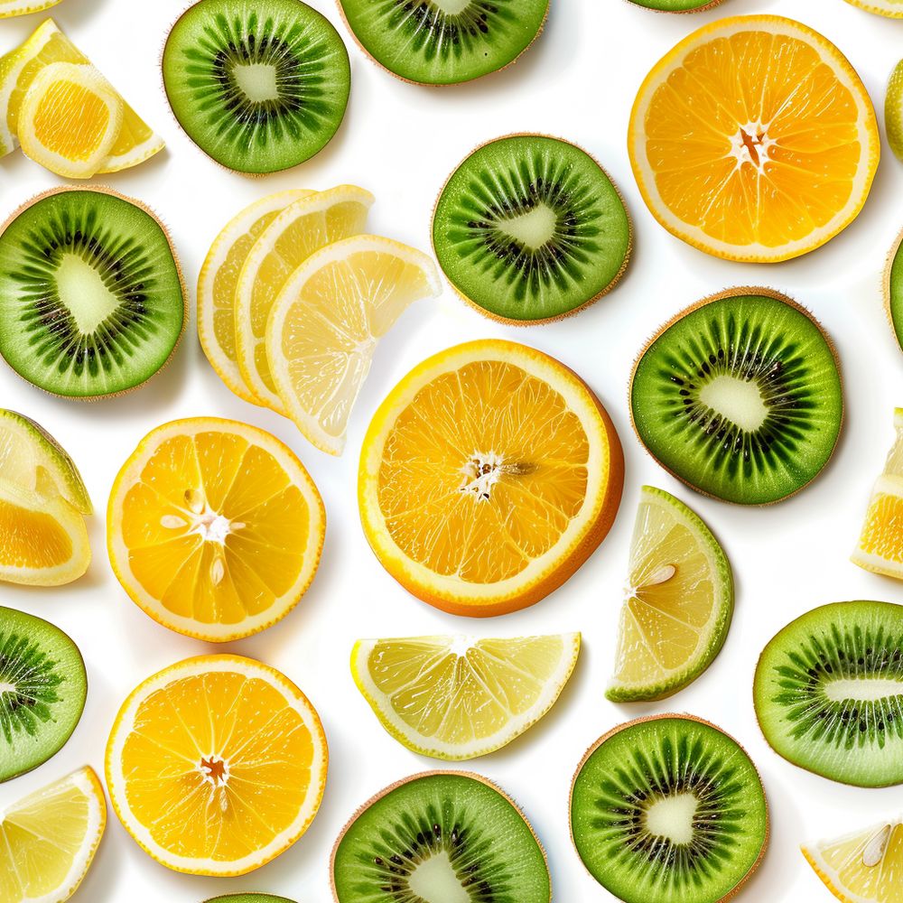 Kiwi és narancs szeletes tapéta konyhába