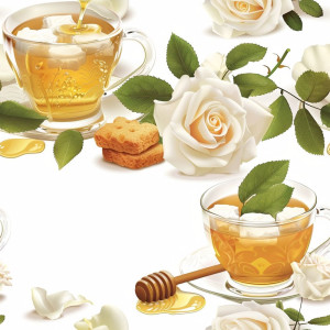 Fehér rózsa és tea tapéta konyhába