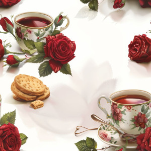 Angol tea rózsával, keksszel tapéta konyhába