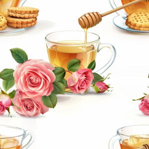 Tea mézzel és rózsával tapéta konyhába