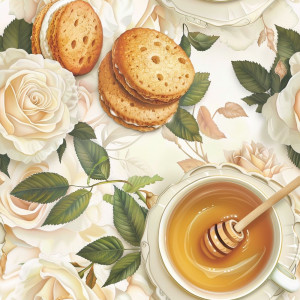 Keksz, tea, rózsa tapéta konyhába