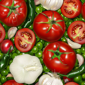 Paradicsomos-zöldséges tapéta konyhába