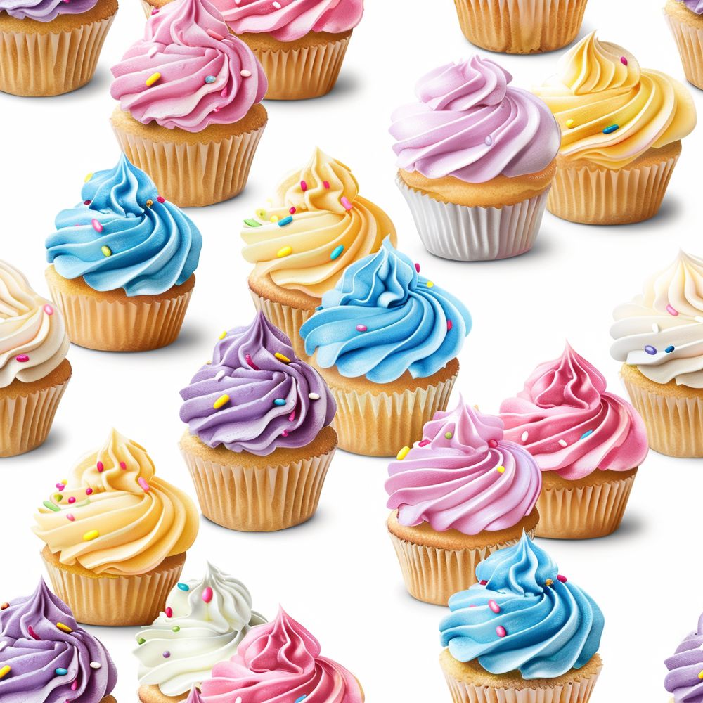 Színes krémes muffinos tapéta konyhába