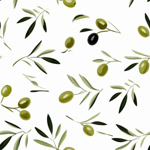 Olivabogyós, leveles tapéta konyhába