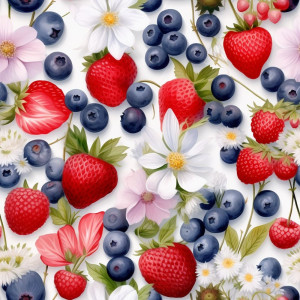 Bogyós, epres, áfonyás gyümölcsös tapéta konyhába