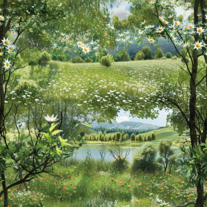 Vadvirágos, fás mező tapéta nappaliba, hálóba