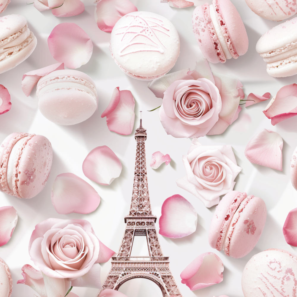 Párizs Eiffel torony, macaronok, rózsaszínű tapéta nappaliba