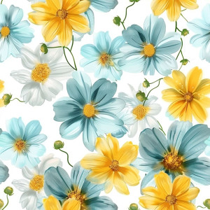 Kék sárga virág mintás tapéta nappaliba, hálóba