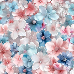 Kék-rózsaszín virágos tapéta nappaliba, hálóba