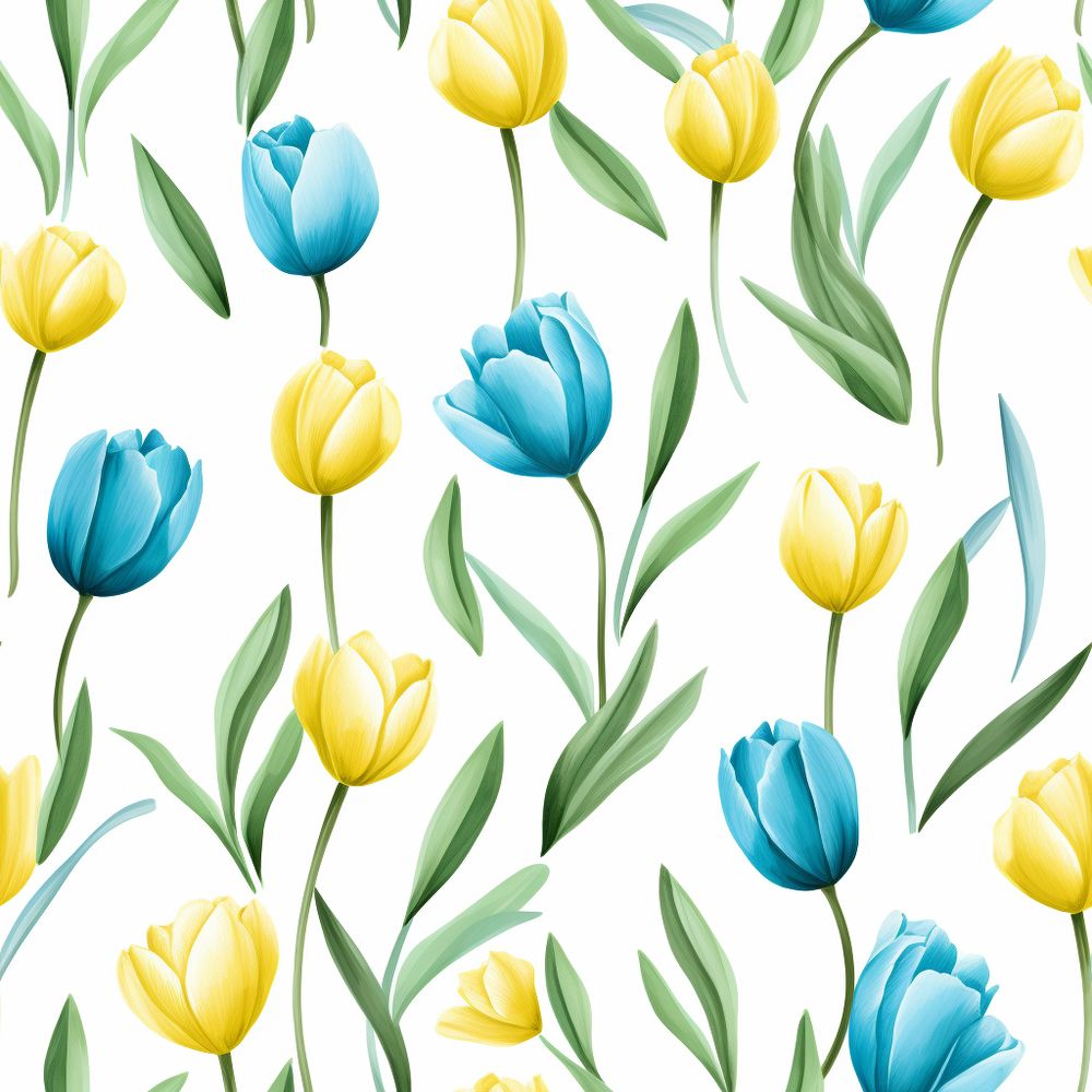 Kék-sárga tulipán virágos tapéta nappaliba, hálóba