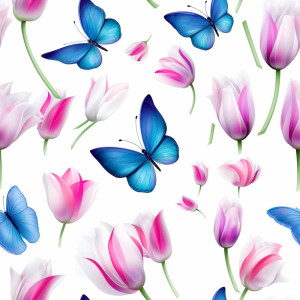 Tulipános, lepkés tapéta nappaliba, hálóba