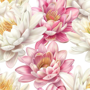 Fehér-pink Tavirózsás tapéta nappaliba, hálóba